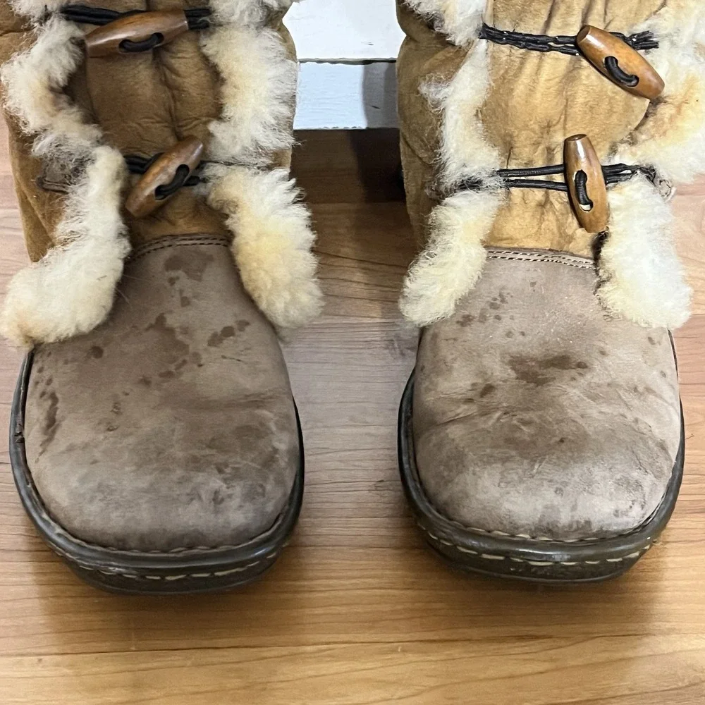 Born‎ Telly Leather Suede Shearling Winter Boots Size 9 40.5 Toggle Closure